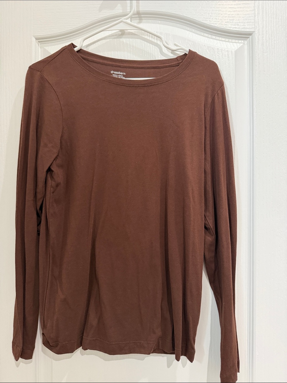 dressbarn  Chocolate Brown Long-Sleeve Crewneck Tee Size M NWOT